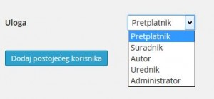 Prikaz okvira za određivanje uloga korisnicima
