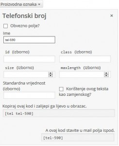 Kontaktni obrazac 7 - proizvoljna oznaka telefonski broj