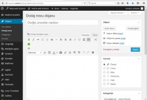 Prikaz WordPress okvira za dodavanje nove objave