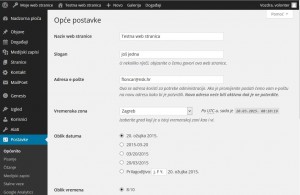 Zaslon za uređivanje općih postavki