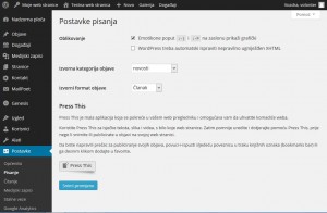 Zaslon za uređivanje postavki pisanja