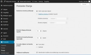 Zaslon za uređivanje postavki čitanja