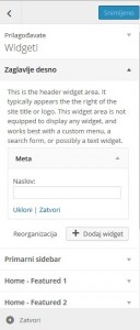Uređivanje widgeta iz okvira za prilagodbu